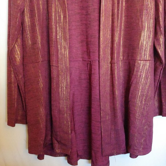Susan Graver Semi-Sheer Maroon/Gold Long Sleeve Open Jacket Metallic L NWT - Picture 4 of 13